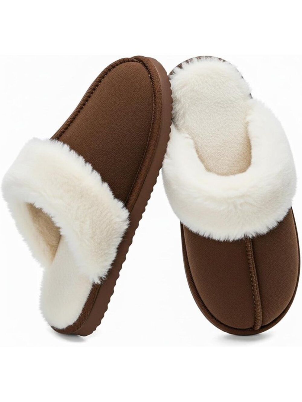Women Coffee Cozy Faux Fur Winter Warm Memory Foam Slippers for Indoor Outdoo